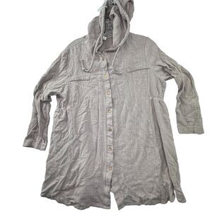 Yuzao Linen Blend Women’s Size Medium Hooded Long Sleeve Crinkle Gauze Top‎
